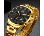 Fashion Mens Watches Men Sports Luminous Clock Stainless Steel Quartz Wrist Watch Man Business Casual Leather Watch reloj hombre - Steel Black Gold