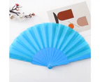 Dance Fan Summer Decorative Plastic Frame Portable Handheld Folding Fabric Fan Photography Props-Sky Blue
