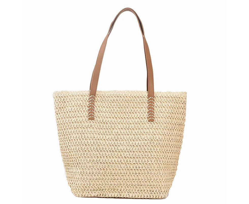 Buylor Straw Beach Tote Bag Hand-woven Handbag Summer 2022 Women's Bag Weave Bohemian Fashion Shoulder Bag Travel Shopping Bags - Beige