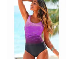 Push Up Swimwear Cross Back One piece Beach Bathing Suit Gradient Print Sexy One Piece Women Swimsuit Surfing Purple - Purple