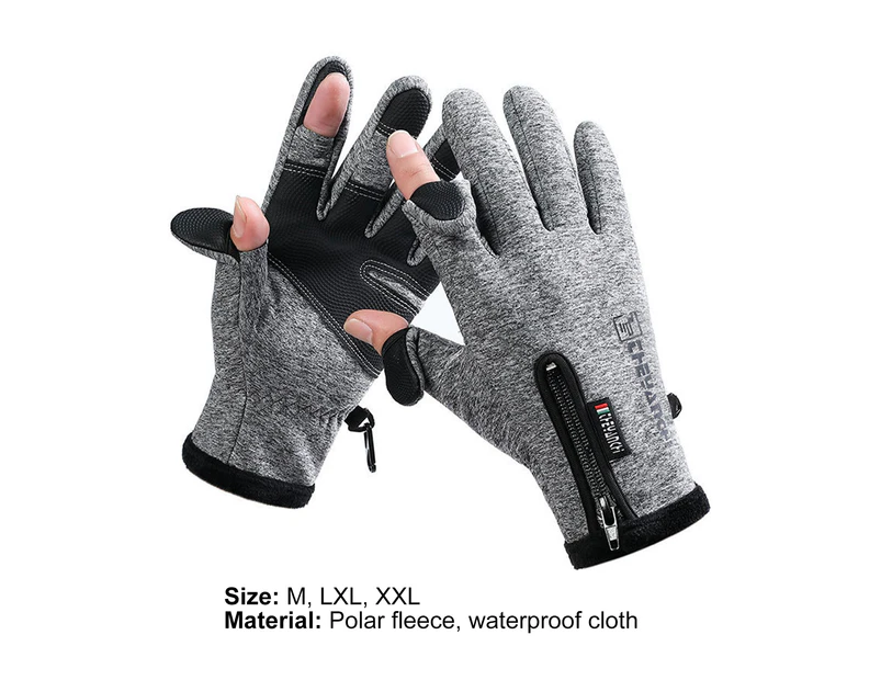 1 Pair Wear-resistant Cycling Gloves Warm Fleece Zipper Dual Touch Screen 2-cut Fingers Gloves for Outdoor-M Style2