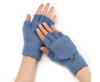 Solid Color Gloves Stripe Dual Purpose Gloves Woolen Thermal Gloves,Blue