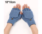 Solid Color Gloves Stripe Dual Purpose Gloves Woolen Thermal Gloves,Blue