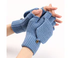 Solid Color Gloves Stripe Dual Purpose Gloves Woolen Thermal Gloves,Blue