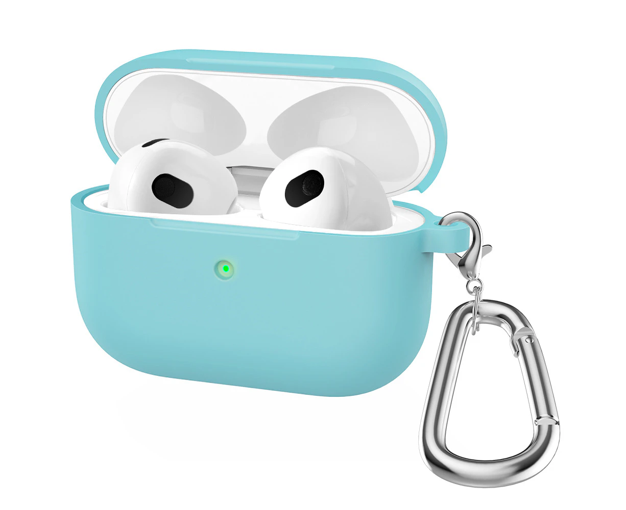 For Apple Airpods 3 /3rd Gen Shockproof Silicon slim Skin Charging case Rubber Cover with Hook - Light Blue