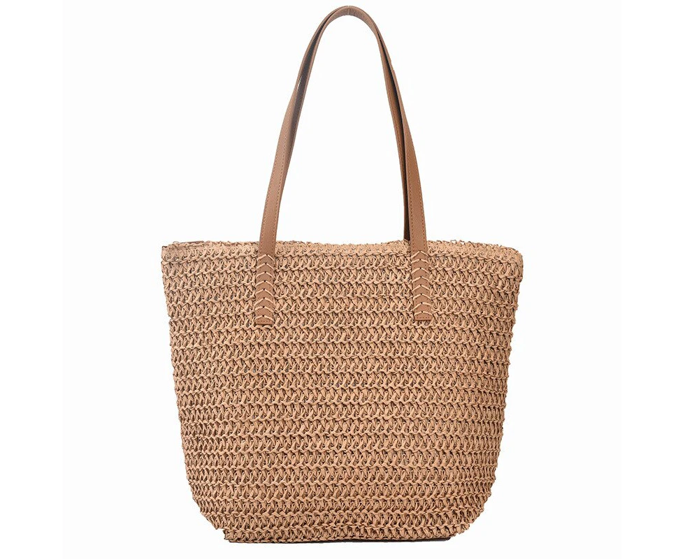 Buylor Straw Beach Tote Bag Hand-woven Handbag Summer 2022 Women's Bag Weave Bohemian Fashion Shoulder Bag Travel Shopping Bags - Khaki