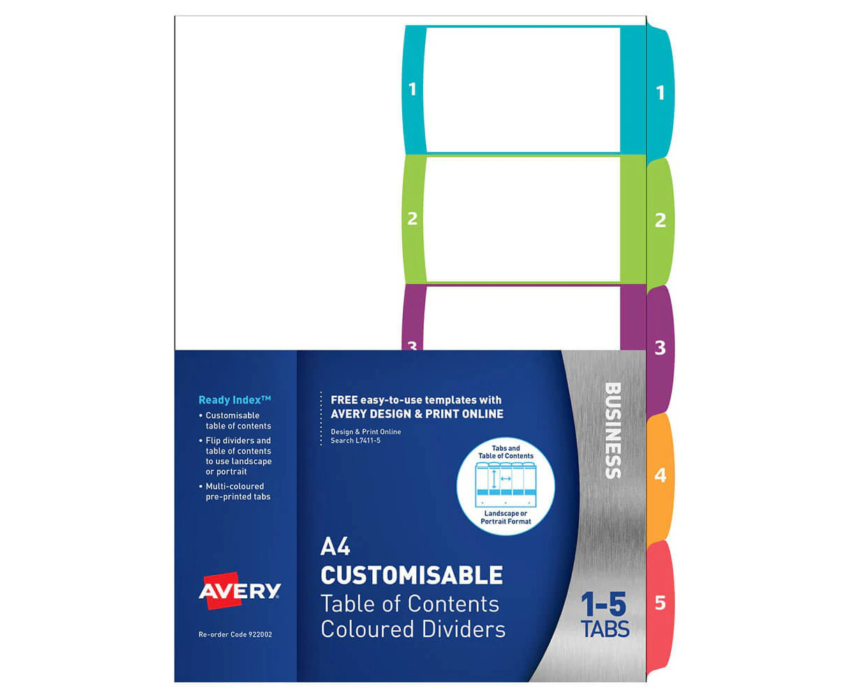 Avery Customisable Ready Index Dividers (A4) - 1-5 Tab