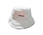 Fisherman Hat Furry Flat Top Cozy Lightweight Warm Bucket Hat for Home - White
