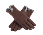 1 Pair Two Buttons Solid Color Driving Gloves Fleece Lining Touch Screen Warm Women Gloves for Autumn Winter Style3