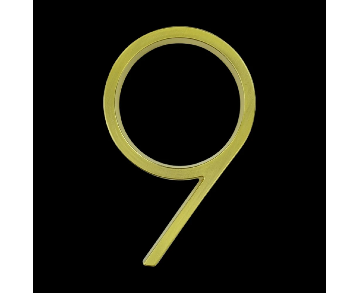 5 inch (12.5 cm) Floating House Number Sign #9, Golden, Zinc Alloy