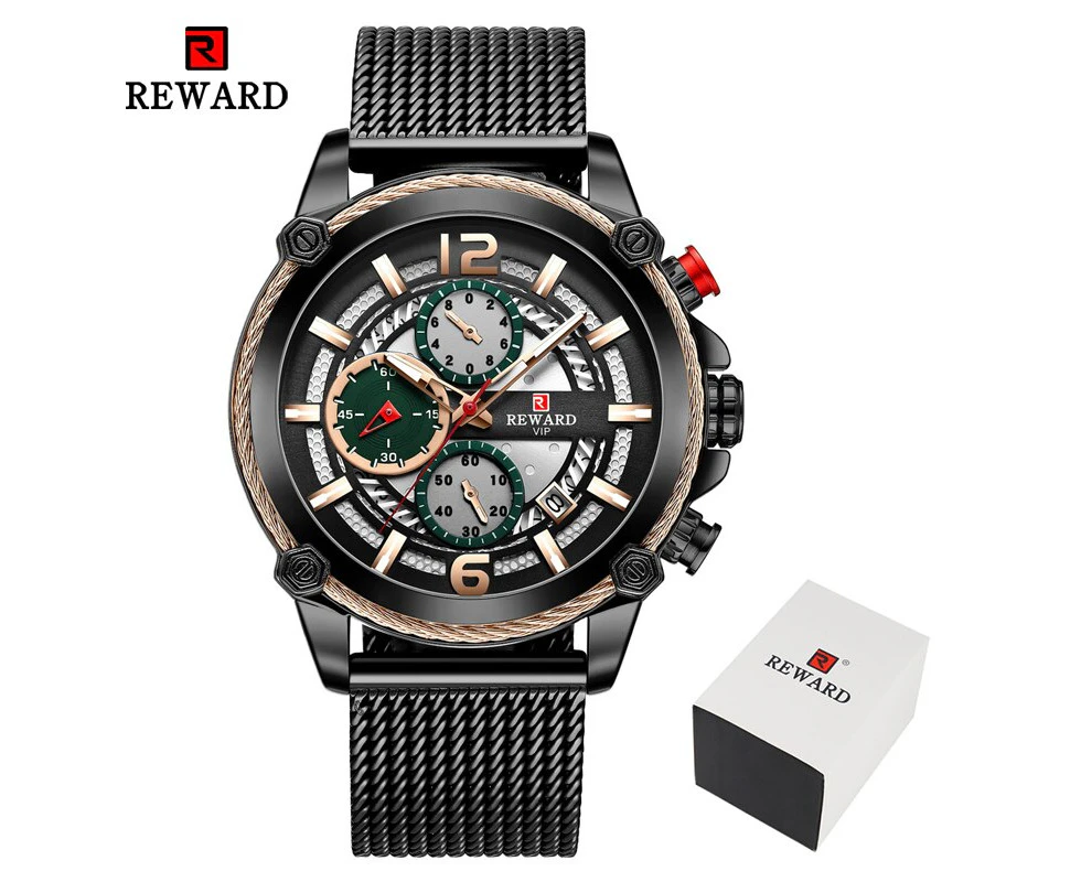 REWARD Mens Watches  New Top Brand Luxury Casual Quartz Men Watch Sport Waterproof Chronograph Full Steel Man Military Clock