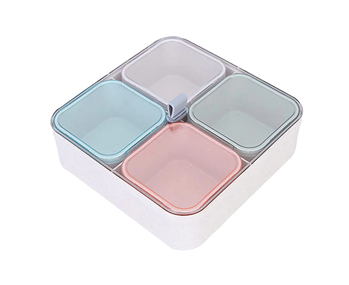 Divided Containers with Clear Lids Serving Platter - 4 Separate Plastic Storage Compartment Boxes with Lid - for Candy, Fruits, Vegetables, Nuts, Snacks