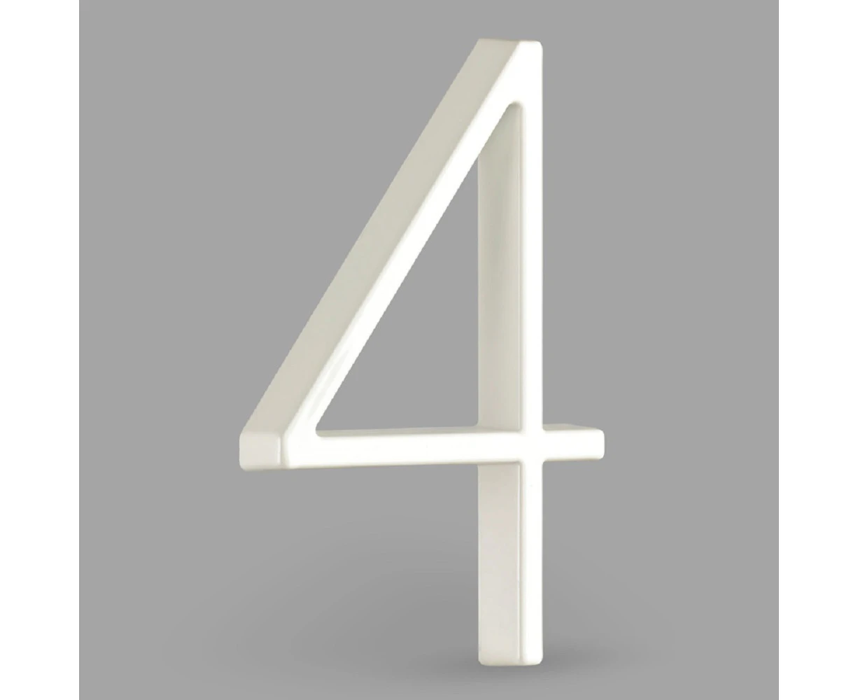 5 inch (12.5 cm) Floating House Number Sign #4, White, Aluminum Alloy