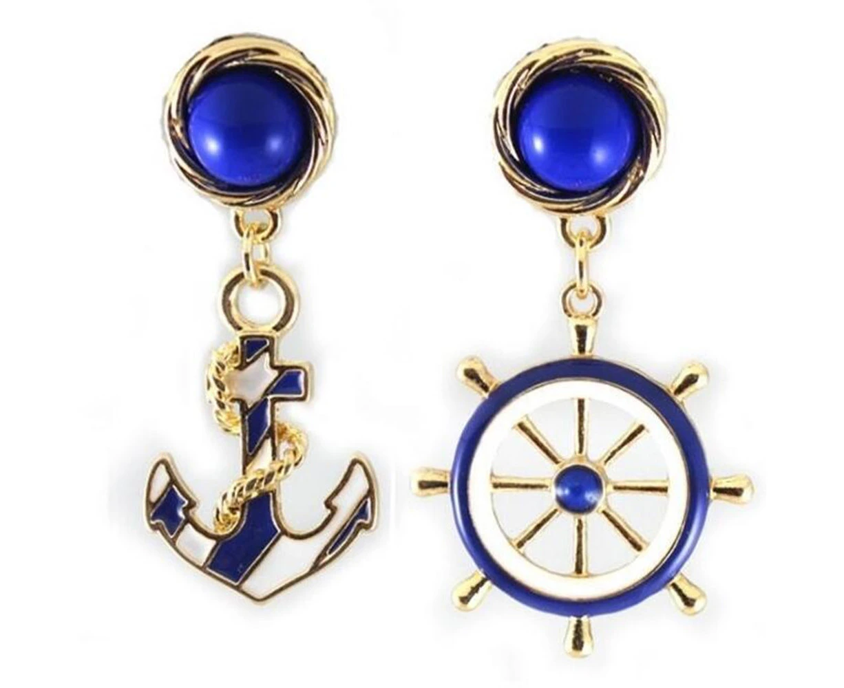 6PAIR Women's Stylish Navy Anchor Helm Design Alloy Long Dangle Drop Jewelry Earrings