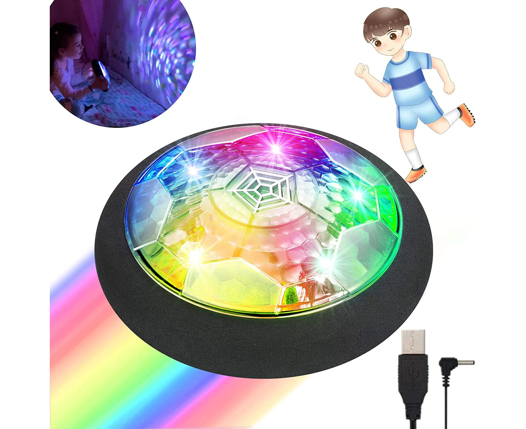 Hover Soccer Ball for Kids Rechargeable W/ Night Lights,2-in-1 Kids Toys for Boys and