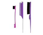 3Pcs/Set Hair Dye Brush Solid Fine Teeth Uniformly Shading Tip Tail Hairdresser Steel Needle Fine Teeth Comb for Beauty-Purple