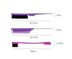 3Pcs/Set Hair Dye Brush Solid Fine Teeth Uniformly Shading Tip Tail Hairdresser Steel Needle Fine Teeth Comb for Beauty-Purple