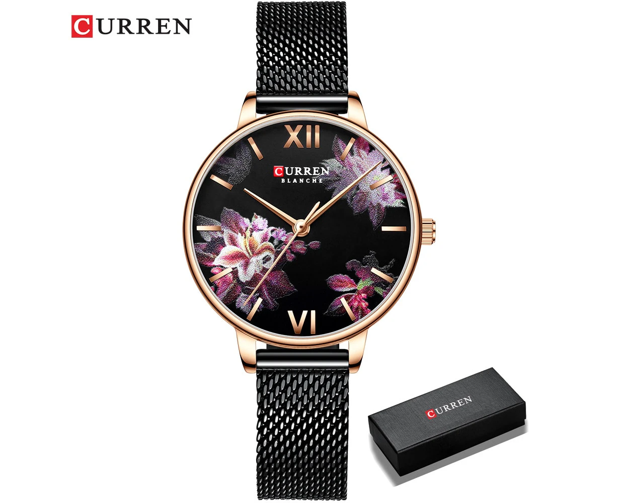 CURREN Beautiful Flower Design Watches Women Fashion Casual Leather Wristwatch Ladies Watch Female Clock Women's Quartz Watch