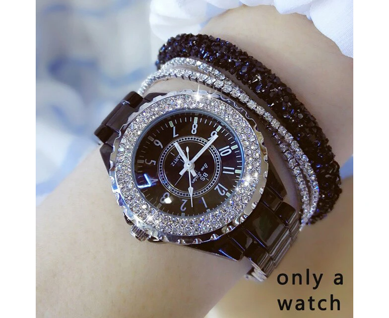 Diamond Watches Woman  Famous Brand Black Ceramic Watch Women Strap Women's Wristwatch Rhinestone Women Wrist Watches - Black