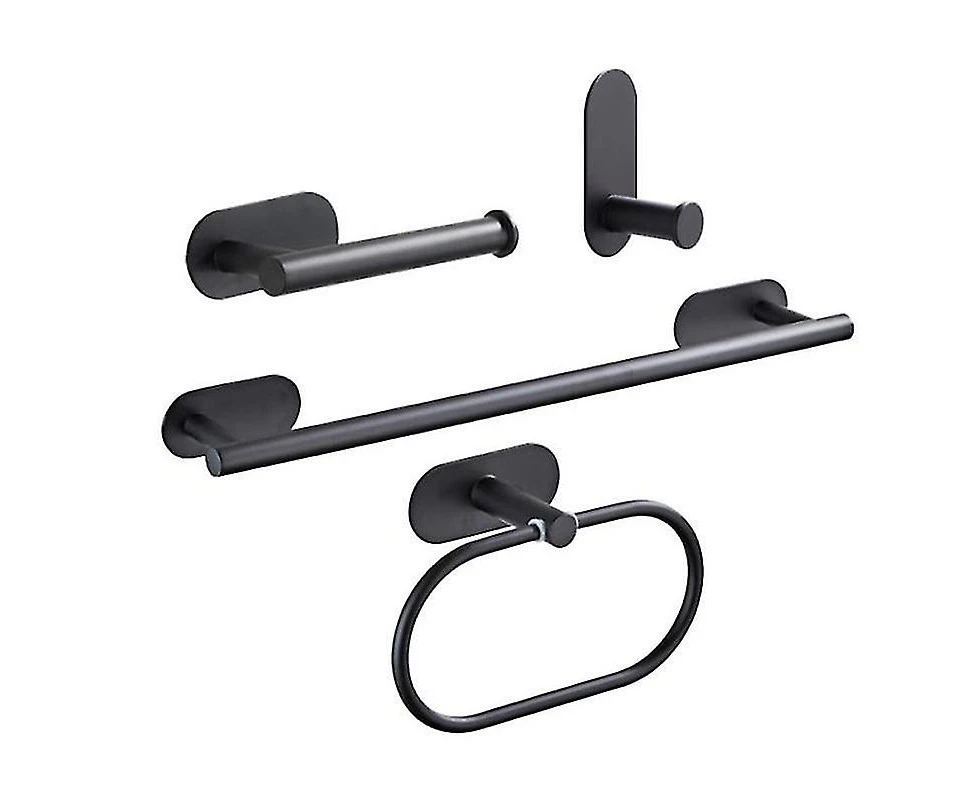 4-piece SetMatte Black Double Towel Bars Bathroom Towel Rack Towel Toilet Brush|Bath Hardware Sets