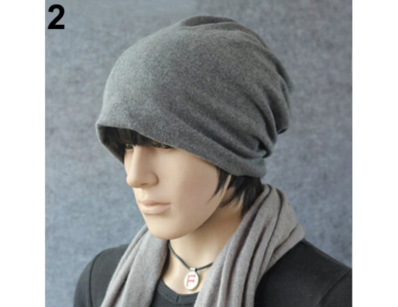 Women Men Winter Warm Crochet Knit Scarf Hip-Hop Cap Beanie Hat - Dark Grey