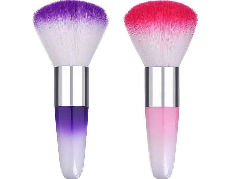 2 Pieces Soft Nail Art Dust Remover Powder Brush Cleaner for Acrylic and Makeup Powder Blush Brushes (Pink, Purple)