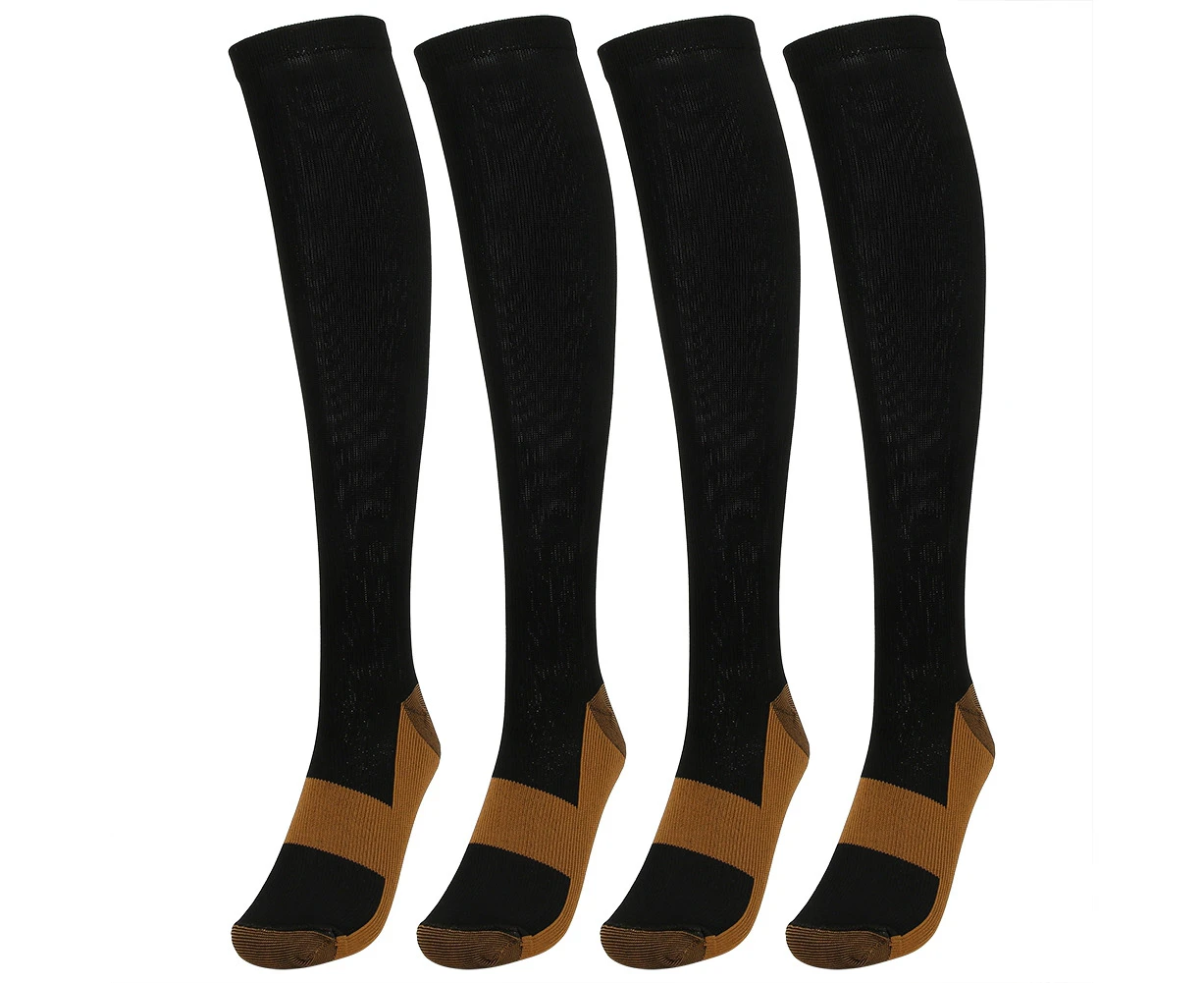 2Pair Sport Compression Stockings Ankle Protection Copper Fiber Calf Thining Sleeves(Copper Fibre Knee High Stockings Black L Xl)