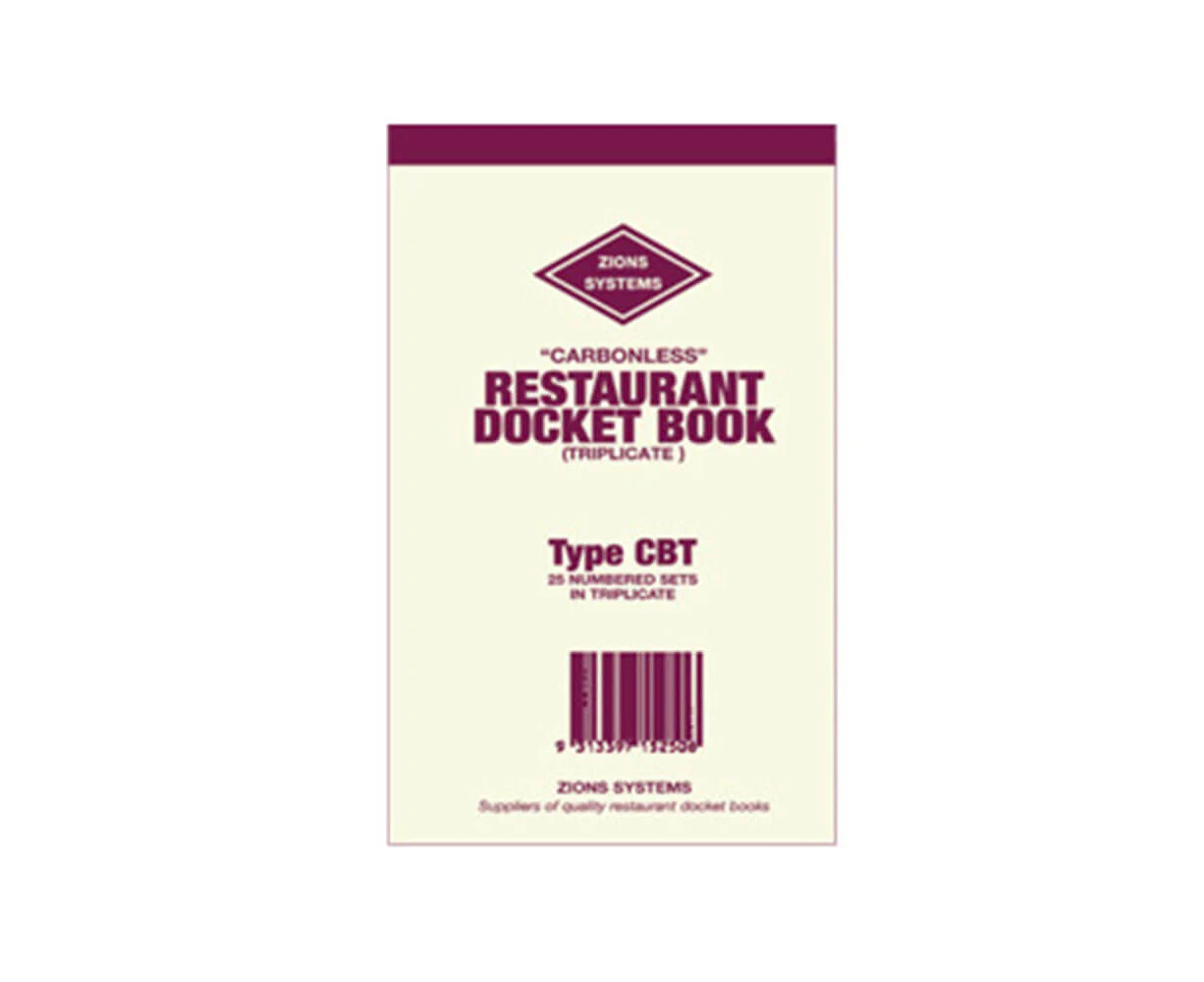 Zions Carbonless Triplicate Restaurant Docket Book - 17 line