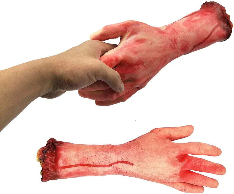 Fake Human Arm Hands Bloody Dead Body Parts Haunted House Halloween Decorations, 2-Pieces (Left and Right)