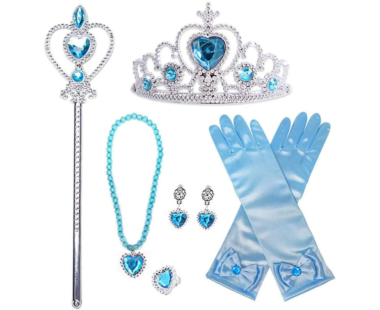 Girls Child Kids Princess Queen Wand & Tiara Crown Dressing Up Princess Belle Elsa Gift with Tiara Gloves