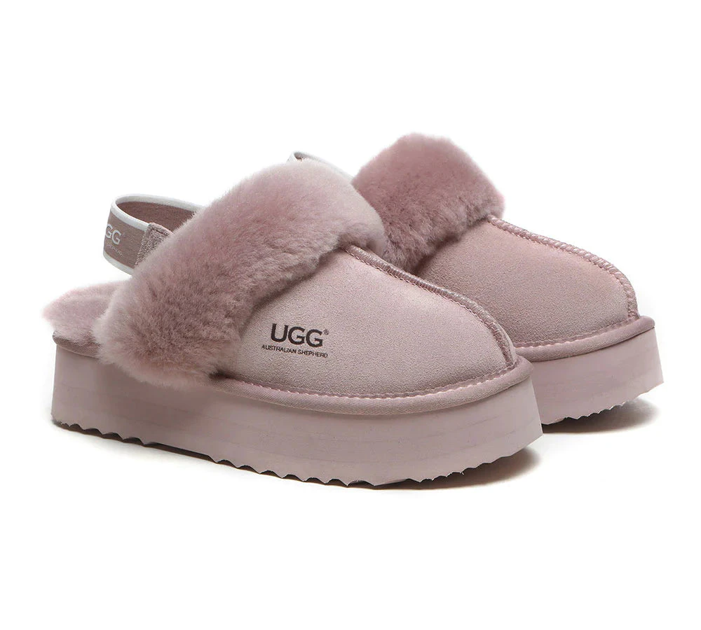 Australian Shepherd(R) Removable Strap Slingback UGG Slippers Women Muffin Platform - Dawn Pink