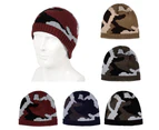 Men Winter Thickened Fleece Lining Camouflage Knitted Hat Outdoor Warm Beanie Black