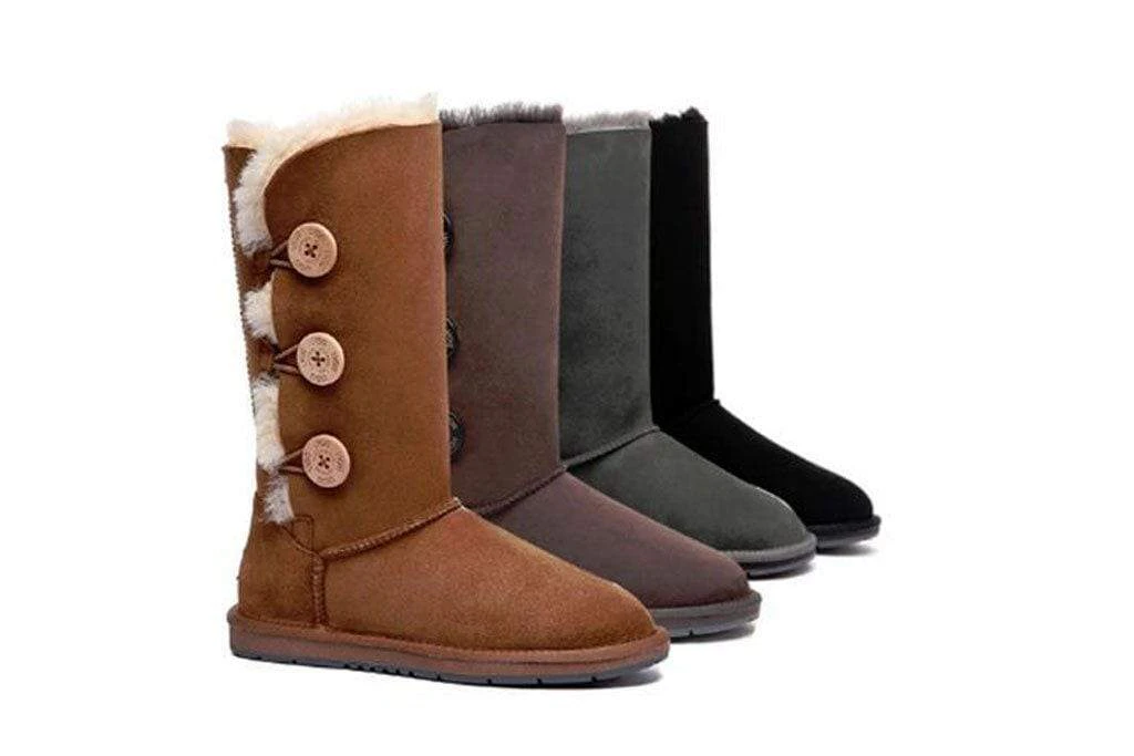 Australian Shepherd(R) UGG Boots Australia Premium Double Face Sheepskin Tall Triple button Water Resistant - Chestnut