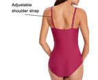 Women's One Piece Swimsuits Ruched Tummy Control Swimwear Back Crossover Swimming Bathing Suits Ladies-M
