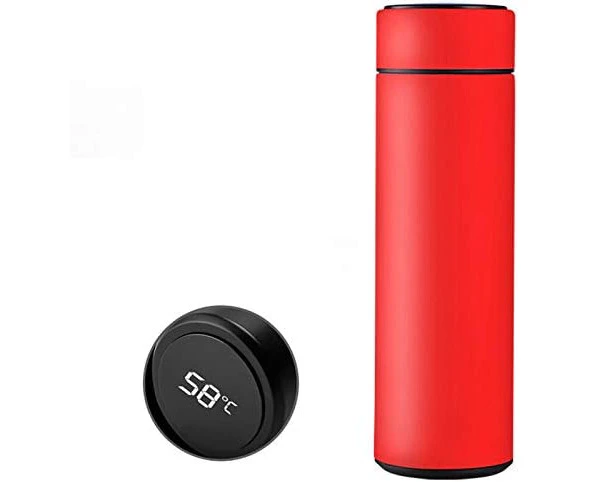 Intelligent Temperature Display Vacuum Insulated Water Bottle,Leak Proof, Stainless Steel Coffee Thermos,Keep Cold 500ML Warm (Red)