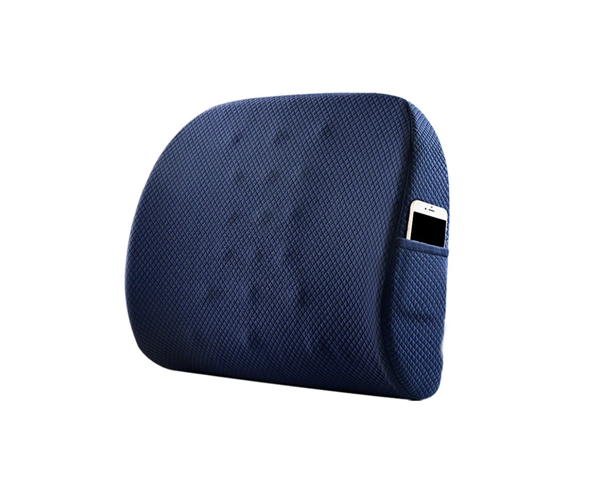 Soft Memory Foam Lumbar Support Cushion Home Office Slow Rising Seat Back Pad-Navy Blue