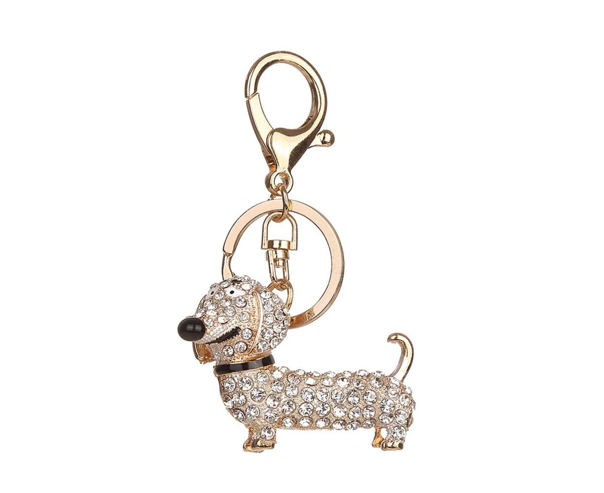 Key Chain Dachshund Dog Design Hanging Ornament Rhinestone Inlaid Bag Pendant for Handbags-White Rhinestone,Alloy