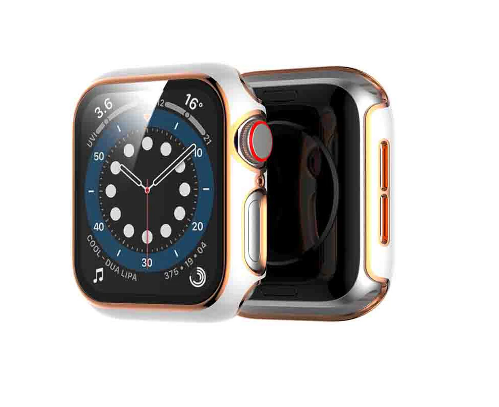 RITCHE Screen Protective Case Laser Carve Lightweight Fit For Apple Watch -White+Rose Gold