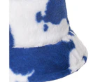 Cow Print Thickened Bucket Hat Plush Wide Brim Foldable Unisex Fisherman Cap Accessories - Blue