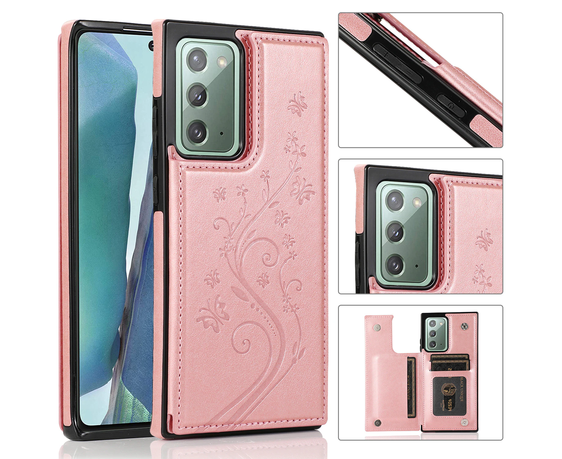 For Samsung Galaxy Note 20 Ultra Leather Cover Wallet - Rose Gold