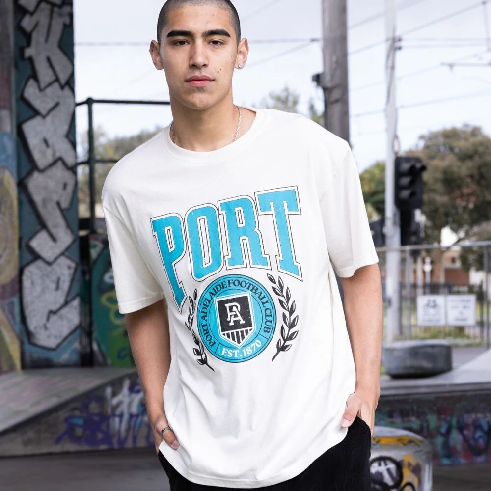 Port Adelaide Power Mens Arch Graphic Tee Natural