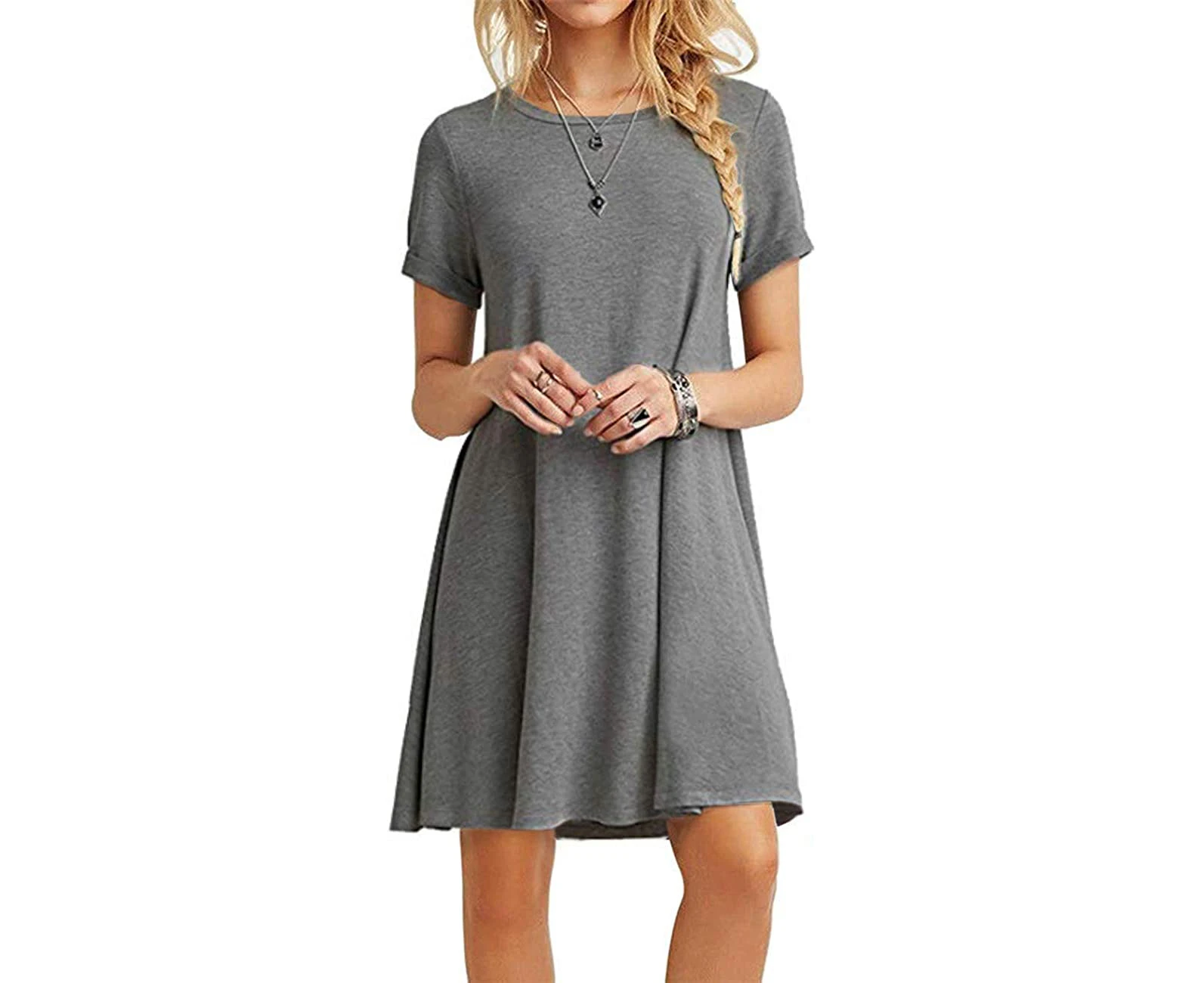 Women's Casual Plain Simple T-Shirt Loose Dress Grey L