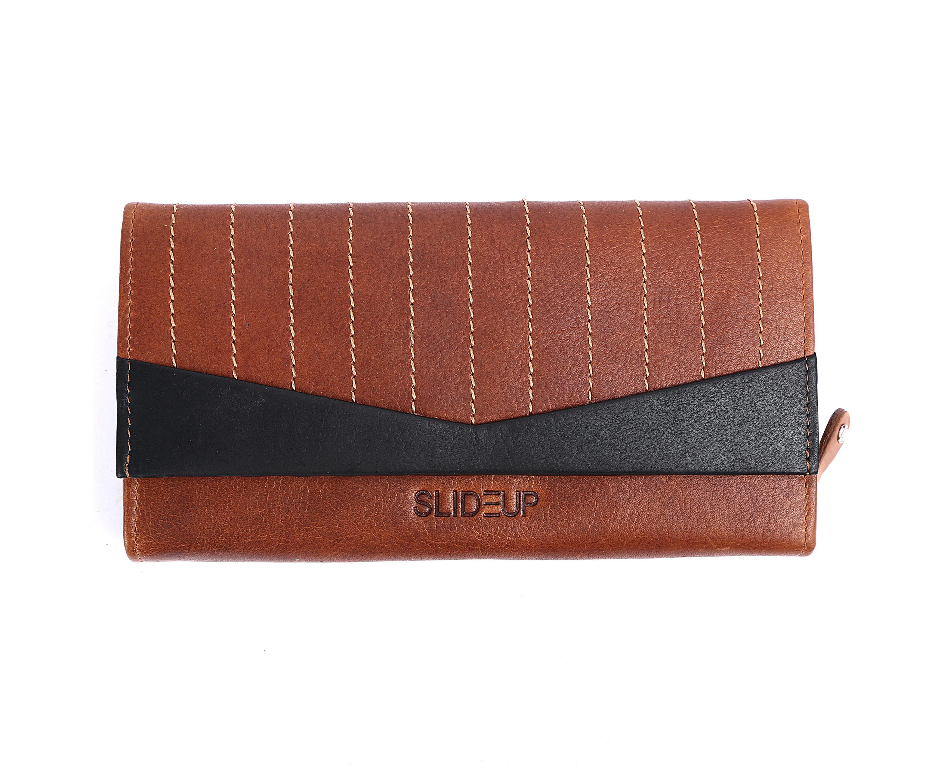 Slideup Mirthful Leather Wallet-Black Tan