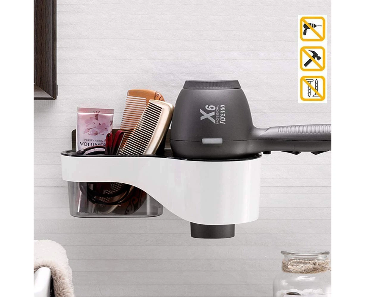 Wall Mounted Hair Dryer Holder, Self Adhesive Mode Dryer Holder, Hair Dryer Organizer With Storage Box