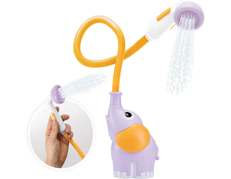 Winmax Baby Bath Shower Head Elephant Water Pump with Trunk Spout Rinser for 0-5 Years-Purple