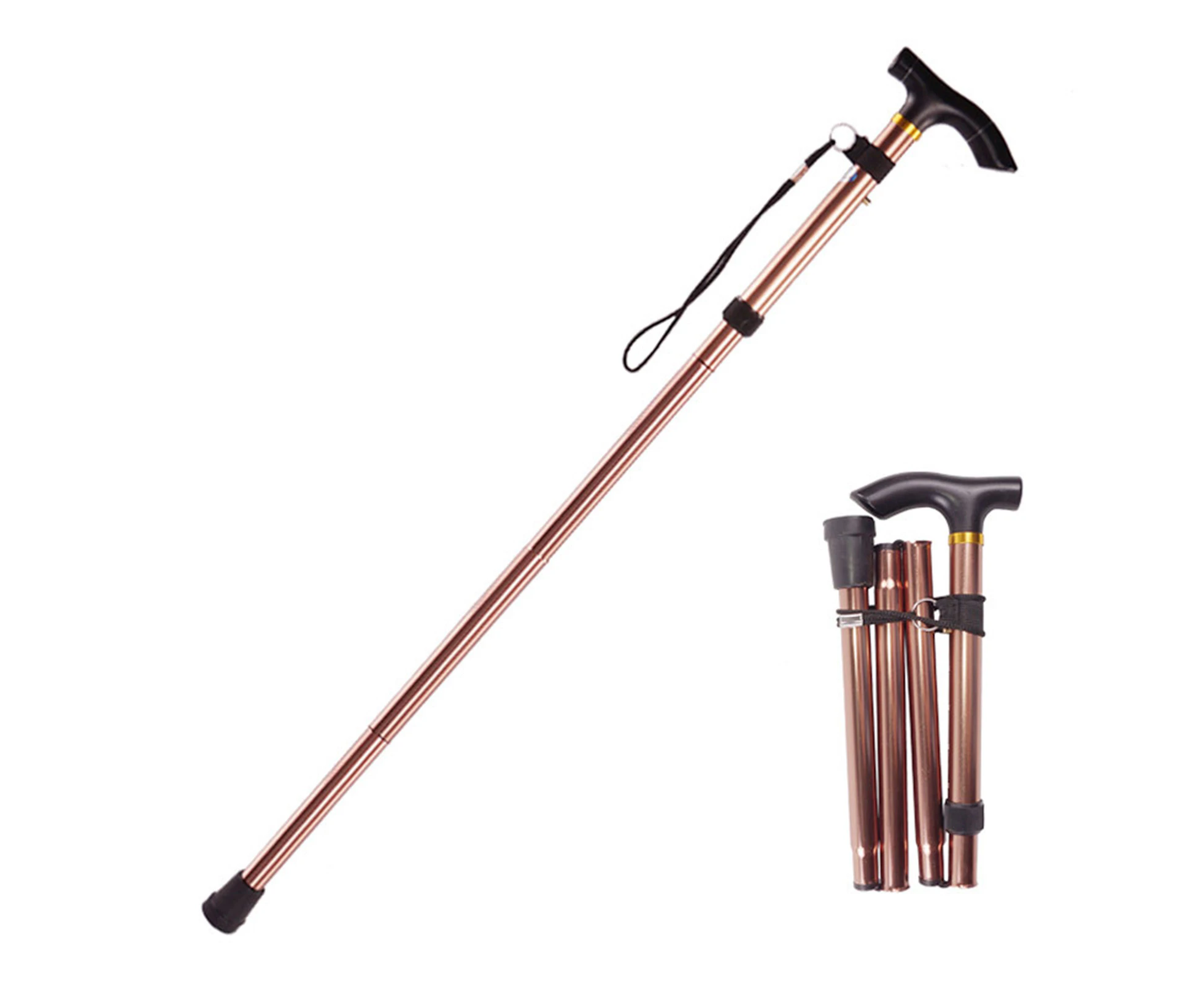 Folding Walking Stick Aluminum Alloy Crutches Non Slip Telescopic Crutches For Elderly Brown 82-92Cm / 32.3-36.2In