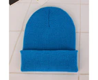 Beanie Elastic Warm Woolen Yarn Roll up Edge Skull Cap for Spring-Dark Blue