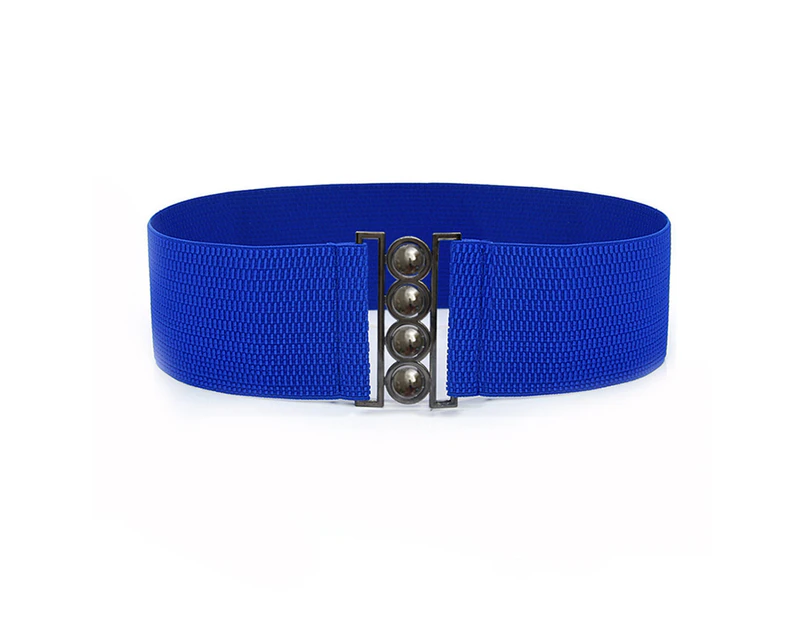 Waist Belt Wide Beads Elastic Band Solid Color Waistband for Daily Wear Blue