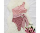 Bikini Bodysuit Super Soft Wear Resistant Polyester One-shoulder Swimsuit One Piece Swimwear for Girl-Pink