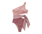 Bikini Bodysuit Super Soft Wear Resistant Polyester One-shoulder Swimsuit One Piece Swimwear for Girl-Pink